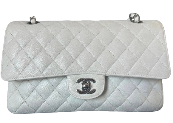 Chanel White Caviar Medium Double Flap Bag