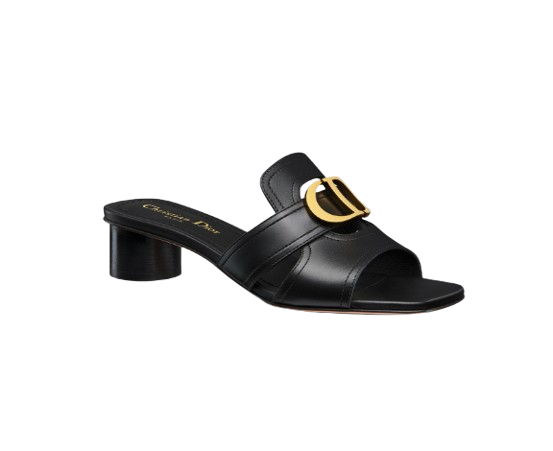 Dior Black Calfskin Montaigne 30 Heeled Slides