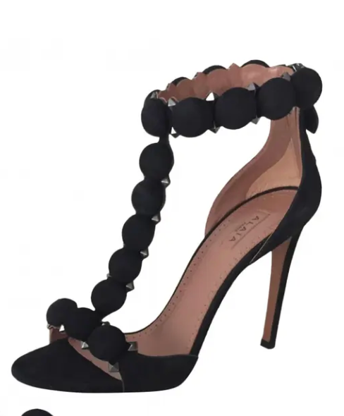 Alaia Black Suede T-Strap Bombe Sandals