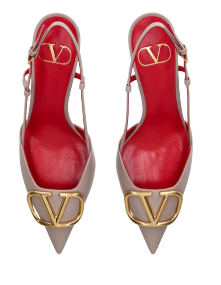 Valentino Beige Kitten Heel Sling Back Pumps