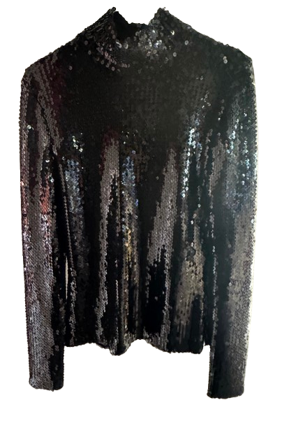 Dior High Neck Black Sequin Long Sleeved Top