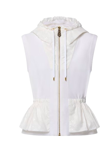 Louis Vuitton Cream Sleeveless Hooded Bi-Fabric Knit Jacket