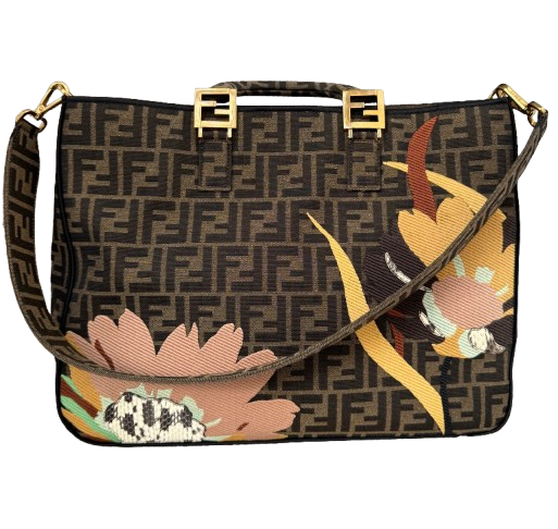 Fendi Exotic Flower Coated Canvas Shoulder Tote