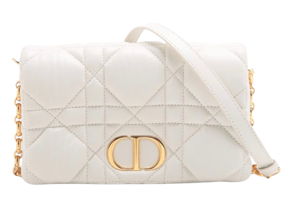 Dior White Cannage Leather Caro Shoulder Bag