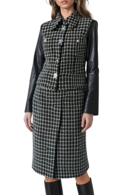 Chanel Checked Suit With Leather Sleeves