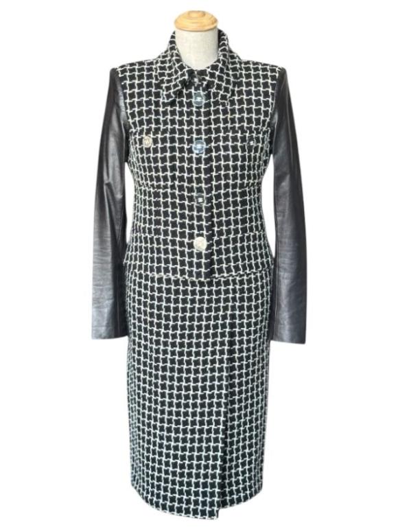 Chanel Checked Suit With Leather Sleeves