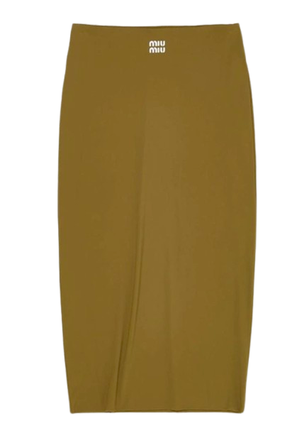 Miu Miu Olive Green Jersey Midi Skirt