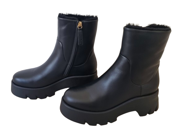 Gianvito Rossi Faux Fur Lined Black Leather Ankle Boots