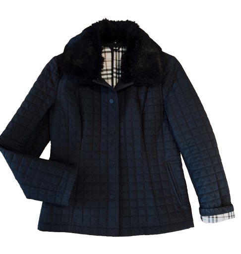 Burberry Black Quilted Jacket With Detachable Fur Collar