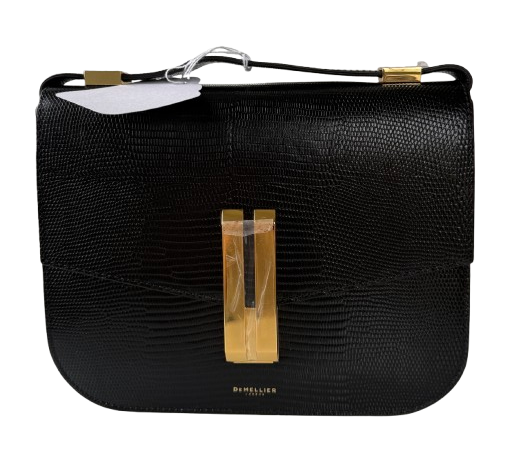 Demellier Black Faux Lizard Shoulder Bag