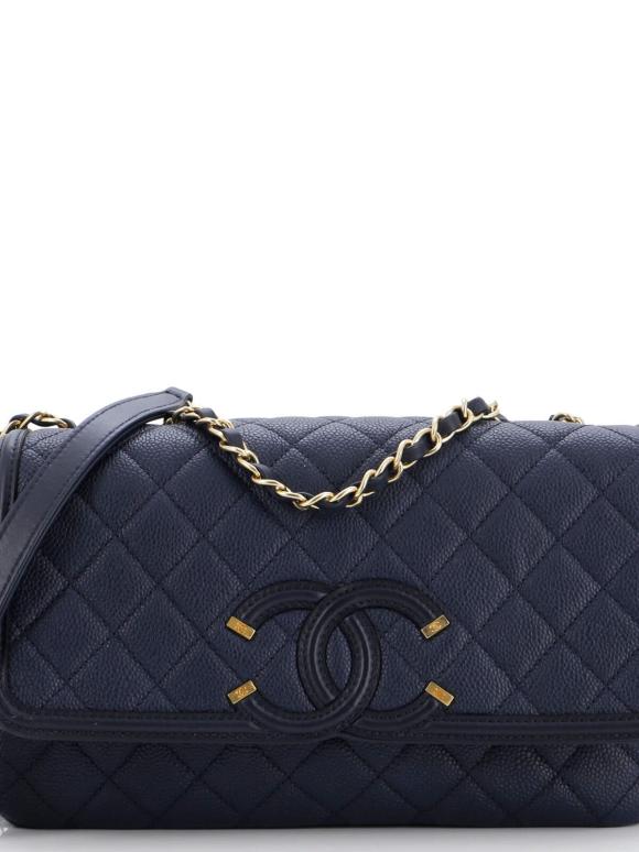 Chanel Navy Blue Medium Flap Quilted Caviar Bag