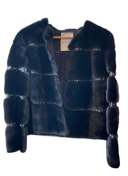 Valentino Black Crystal Embelleshed Mink Jacket
