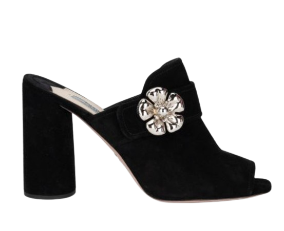 Prada Embellished Black Suede Heeled Mules