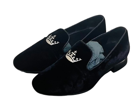 Church's Navy Velvet Crystal Silver Crown Loafers