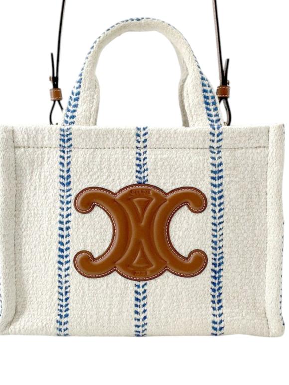 Celine Small Wool Cuir Triomphe Stripe Cabas Thais Satchel