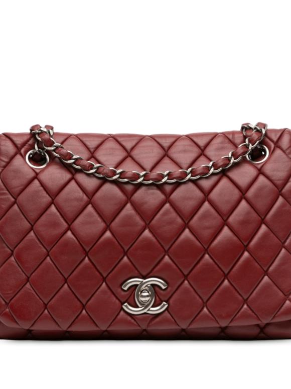 Chanel Oxblood Quilted Lambskin Large New Bubble Flap