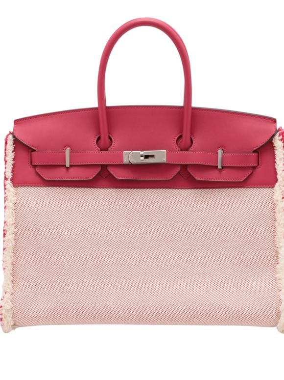 Hermes Framboise/Ecru Toile H and Swift Fray Fray Birkin 35