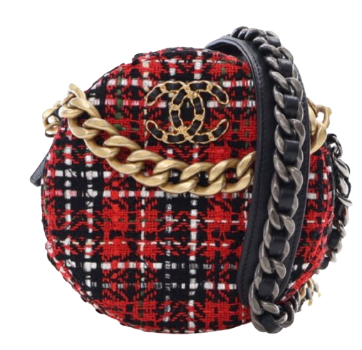 Chanel Red Tweed 19 Round Clutch with Chain