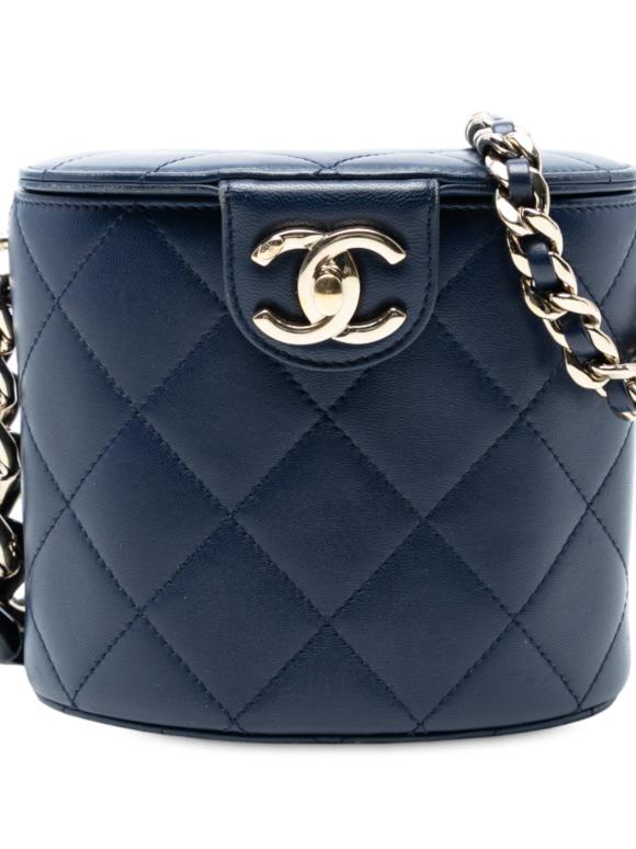 Chanel Small Blue Quilted Lambskin Resin Elegant Chain Tubular Vanity Case