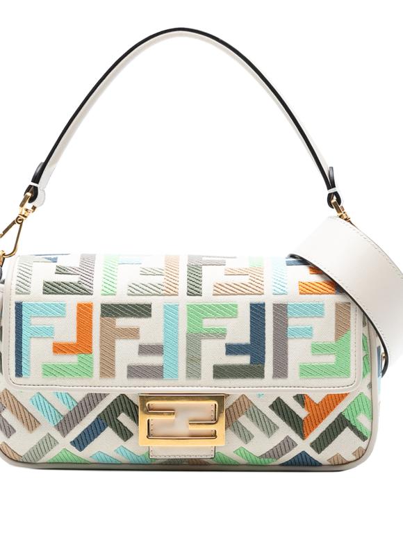 Fendi Multicoloured Zucca Embroidered Canvas Baguette Satchel
