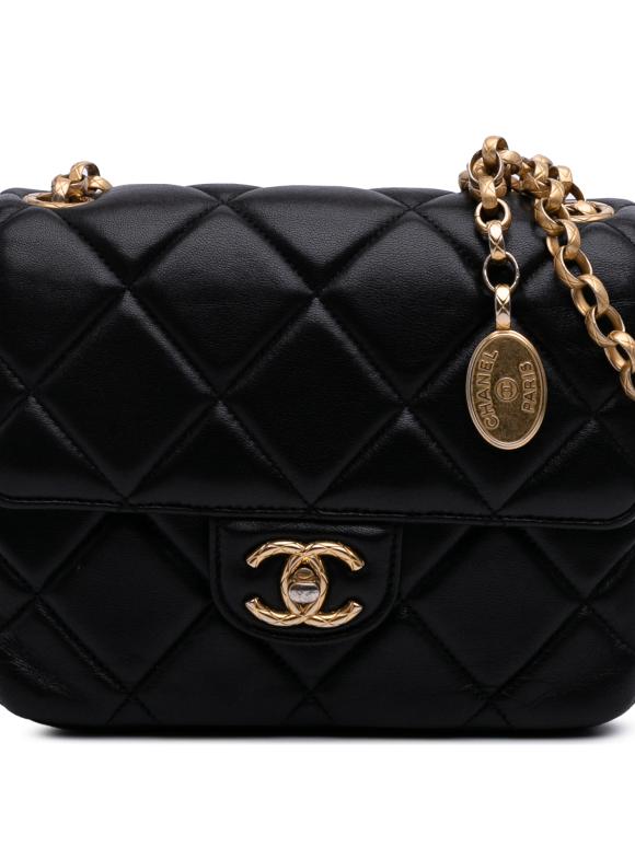 Chanel Black Mini Square Quilted Lambskin Bijoux Logo Chain Flap