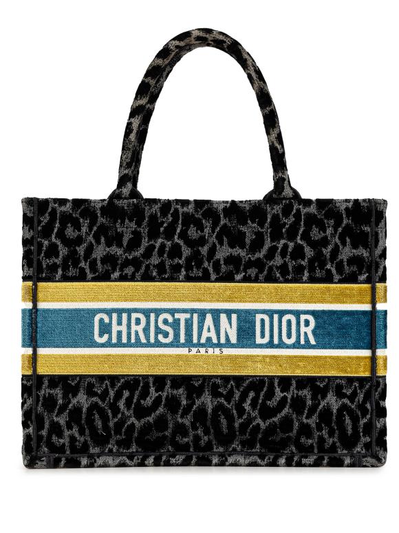 Dior Mizza Medium Embroidered Canvas Leopard Book Tote