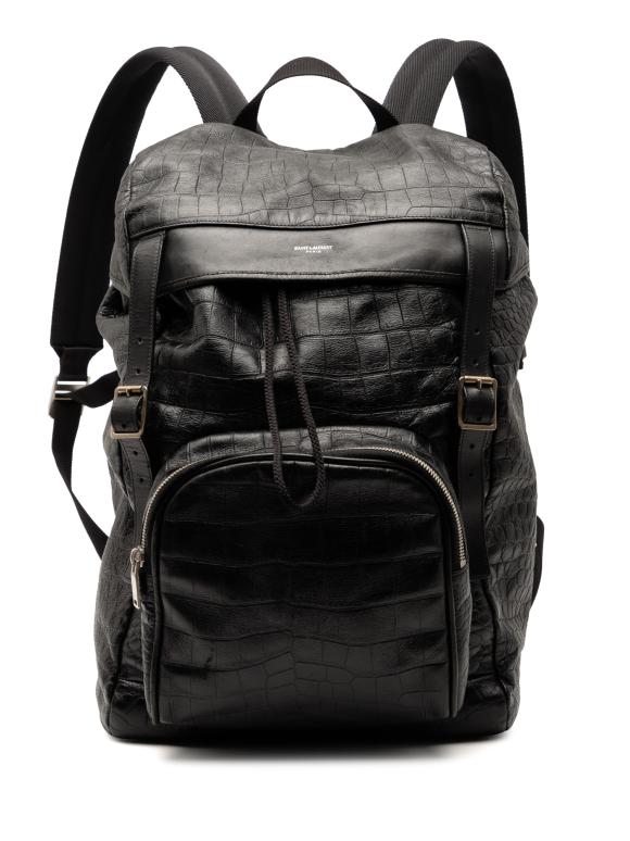 Saint Laurent Black Croc Embossed Leather Backpack