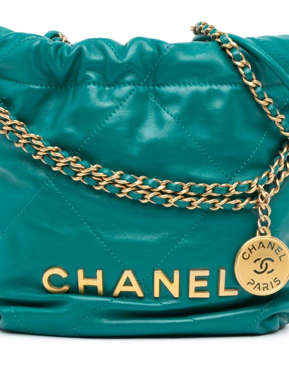 Chanel Green Mini Shiny Calfskin 22 Handbag