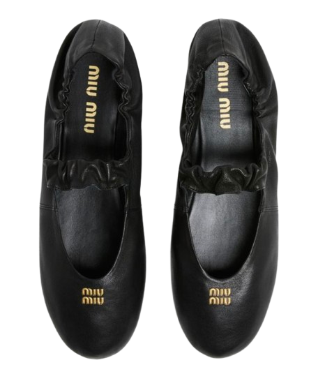 Miu Miu Black Leather Ballet Flats In Stores Now