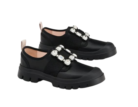 Roger Vivier Black Leather Walkie Viv Flats