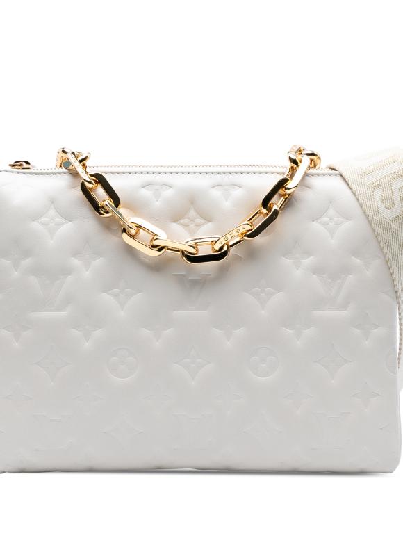 Louis Vuitton White Lambskin Monogram Embossed Puffy Coussin PM