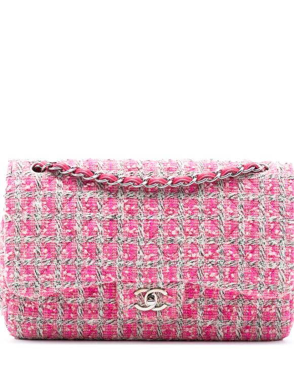 Chanel Pink Jumbo Classic Tweed Double Flap