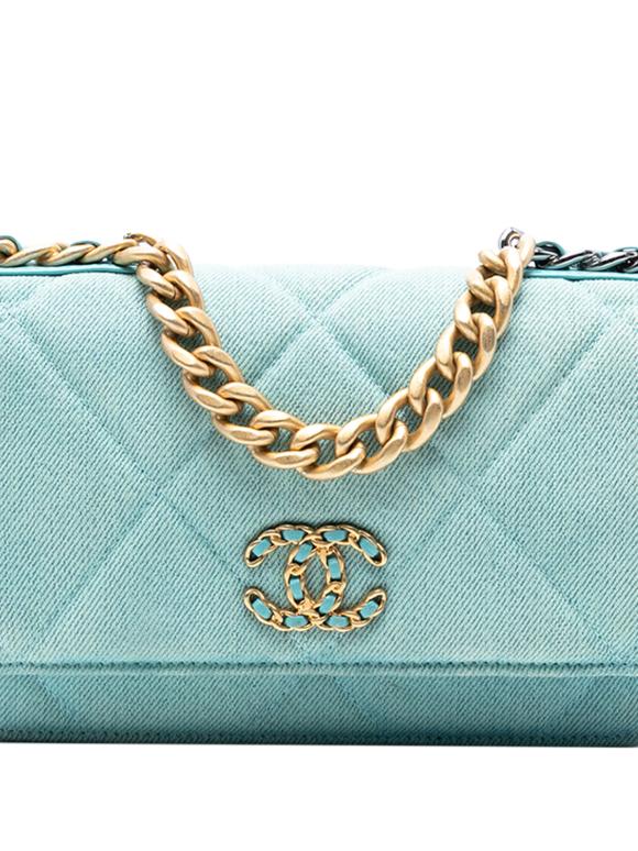 Chanel Blue Denim 19 Flap Wallet On Chain