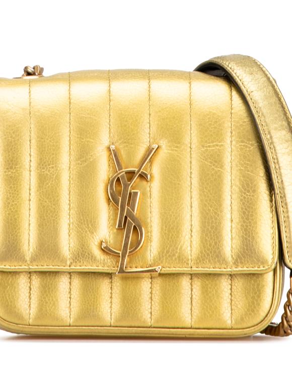 Saint Laurent Small Gold  Grain De Poudre Monogram Vicky Chain Bag