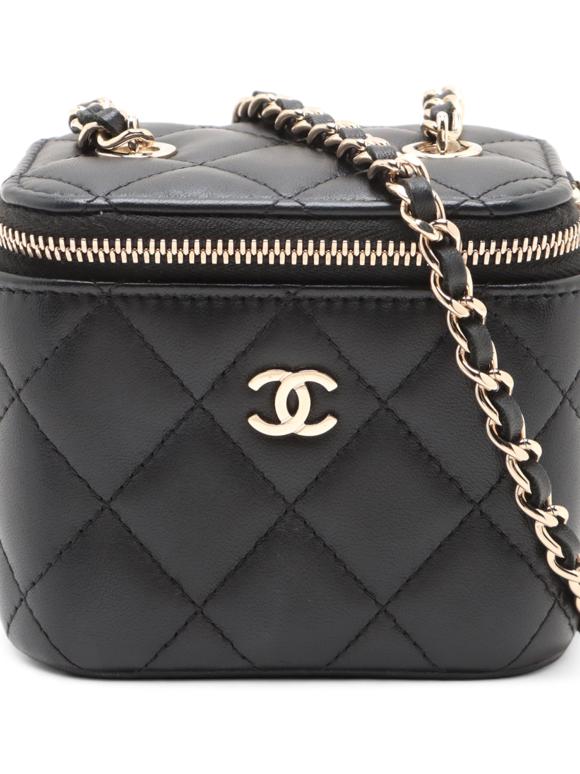 Chanel Black Mini Lambskin Vanity Case with Chain