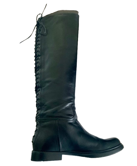 Miu Miu Black Leather Lace `back Knee High Boots