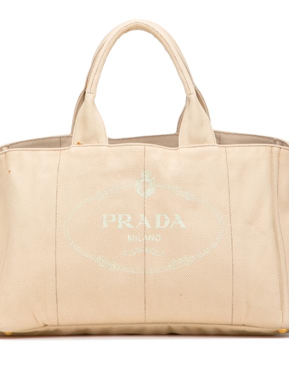Prada Beige Large Canvas Canapa Logo Satchel