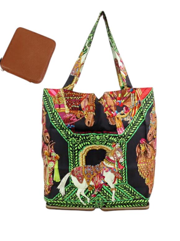 Hermes printed Silk La Danse Du Cheval Marwari Silky Pop Tote