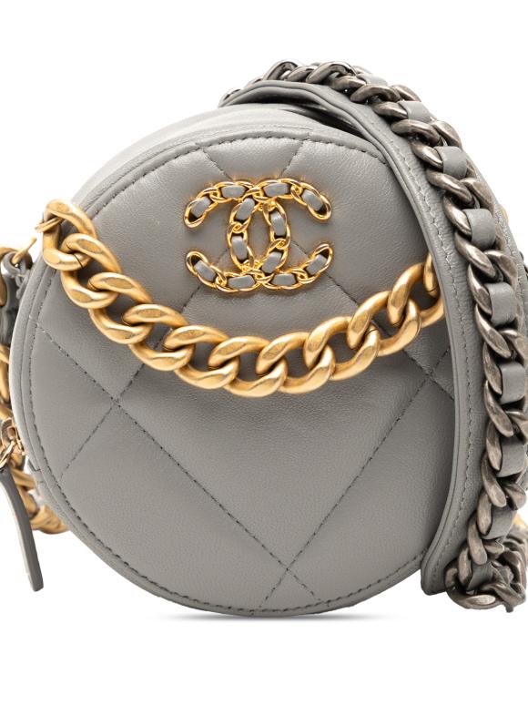 Chanel Lambskin Gray 19 Round Clutch with Chain