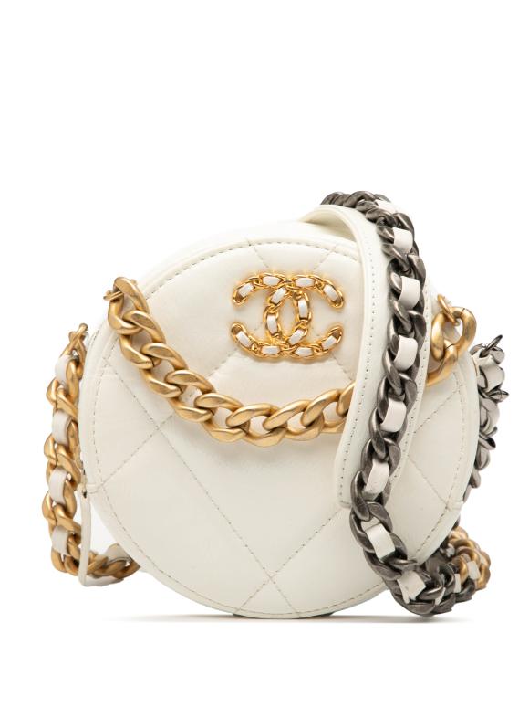 Chanel White Lambskin 19 Round Clutch with Chain