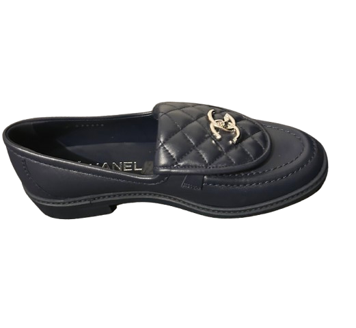 Chanel Navy Blue Leather Moccasins