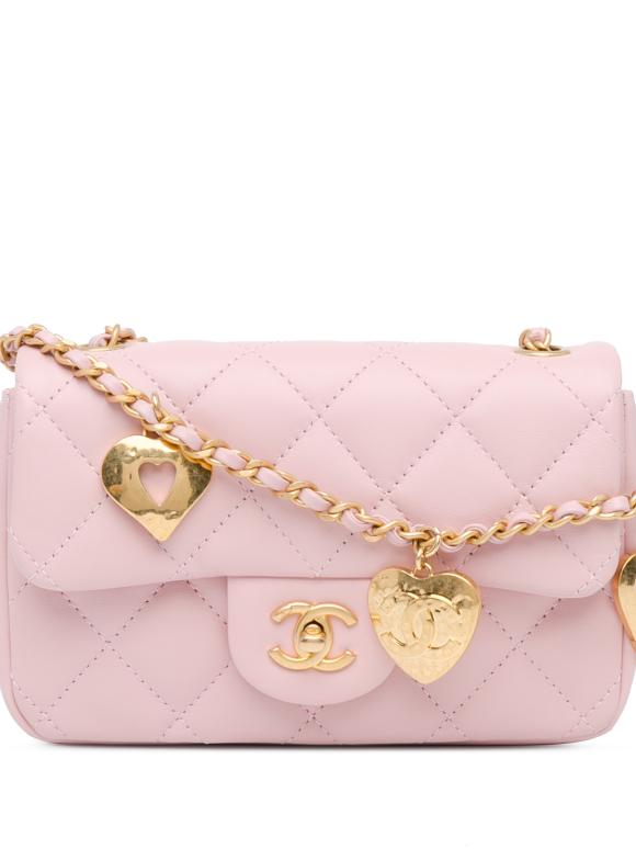 Chanel Pink Mini Quilted Lambskin Heart Charms Flap