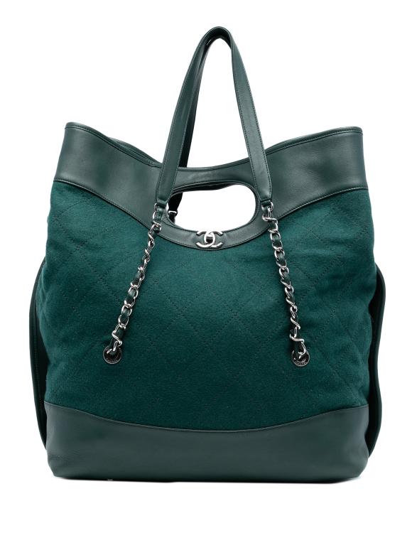 Chanel Extra Large Stitched Wool and Calfskin 31 Shopping BagChanel Green
