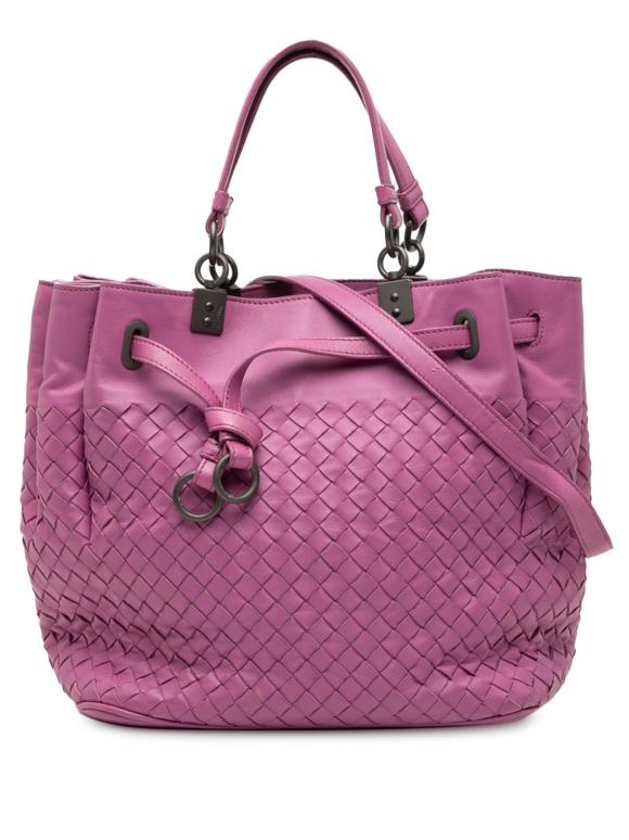 Bottega Veneta  Pink Nappa Intrecciato Bucket Bag
