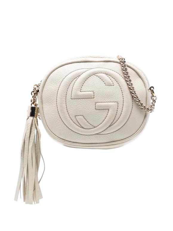 Gucci White Mini Pebbled Calfskin Soho Chain Crossbody