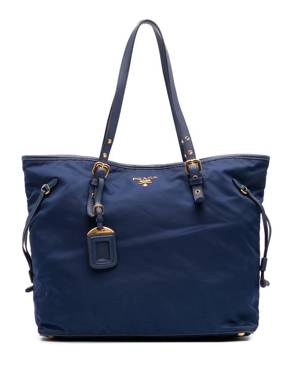Prada Blue Saffiano Trimmed Tessuto Tote