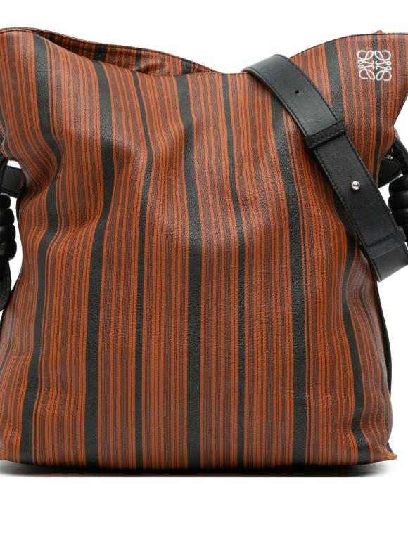 Loewe Brown Medium Striped Leather Flamenco Knot Tote