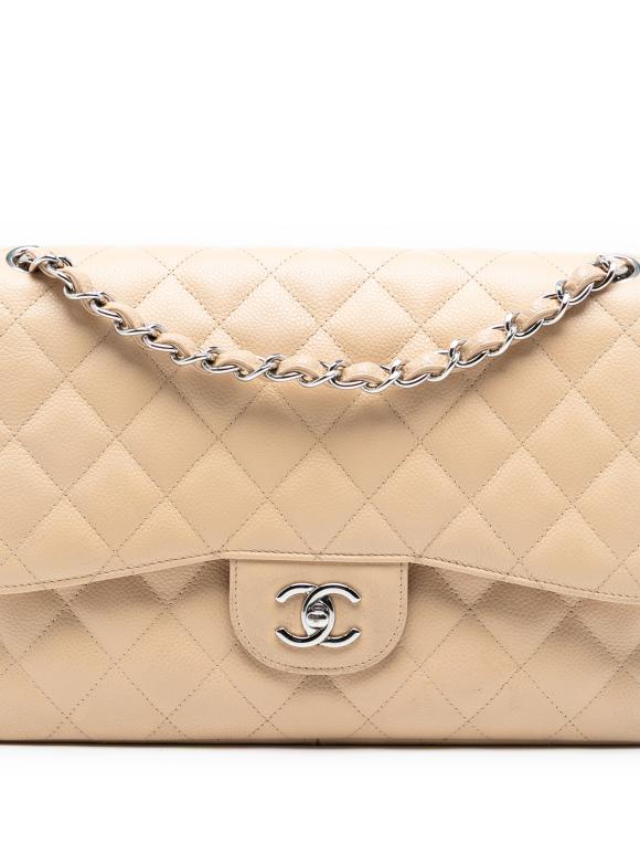 Chanel Beige Jumbo Classic Caviar Double Flap