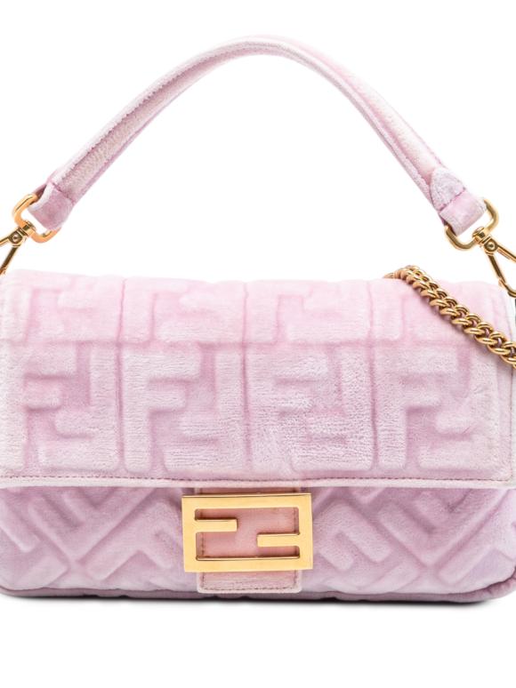 Fendi Pink Zucca Embossed Velvet Baguette Satchel
