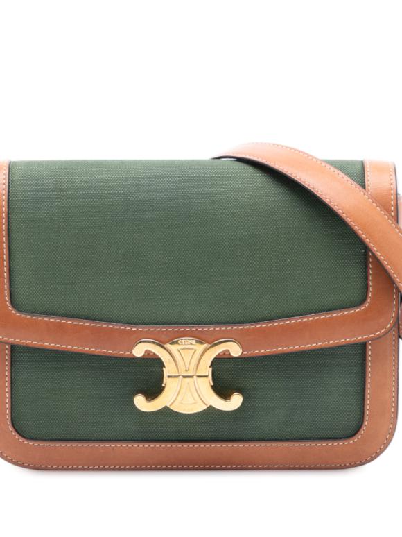 Celine Green Teen Canvas and Calfskin Triomphe Crossbody